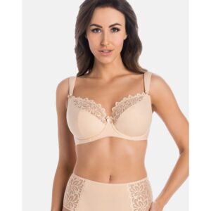 semi padded underwired bra with floral lace beige Copy