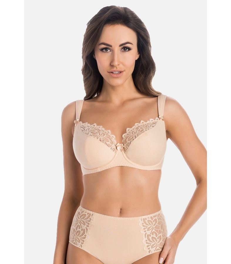 semi padded underwired bra with floral lace beige Copy